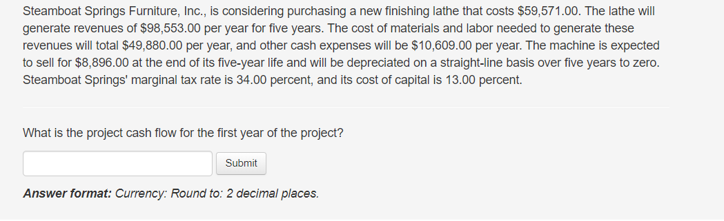 2. What is the project cash flow for the second year?