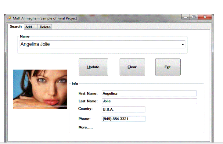 write a program to load the names in the combo box and