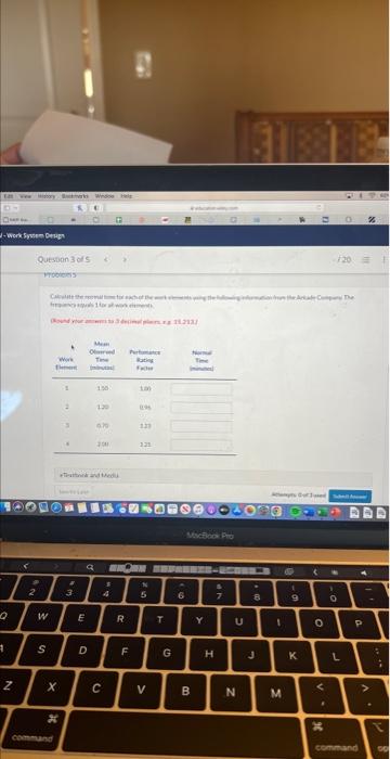  3 = awE xx Calculate the normal time for each of