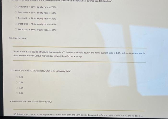 Review this situation: Universal Exports Inc. is trying to identify its optimal