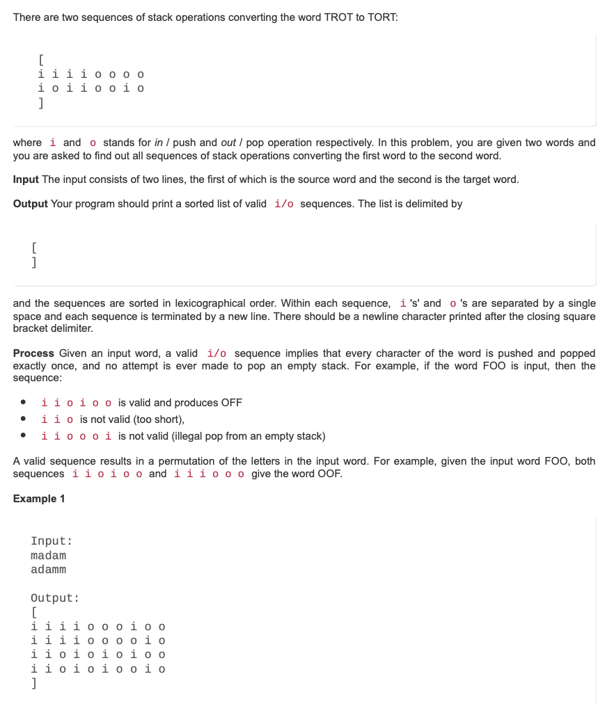  language is java There are two sequences of stack operations converting