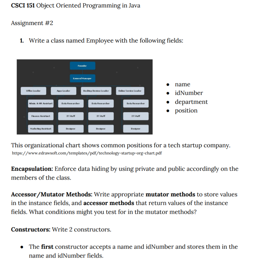  CSCI 151 Object Oriented Programming in Java Assignment #2 1. Write
