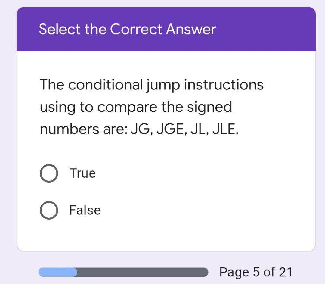  Select the Correct Answer The conditional jump instructions using to compare