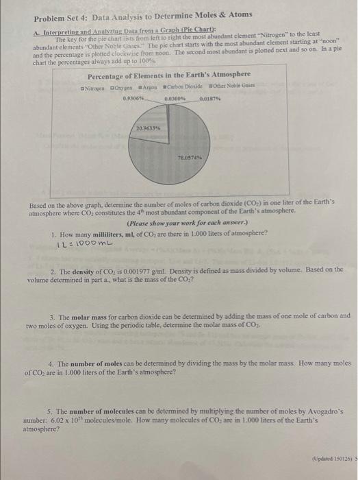  Problem Set 4: Data Analysis to Determine Moles \& Atoms A.