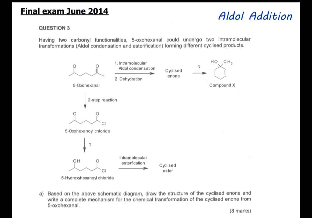 Final exam June 2014 Aldol Addition QUESTION 3 Having two carbonyl