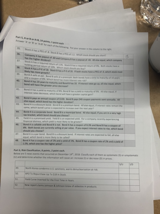  Part 5, A or Bor A-8, 14 points, 1 pointech Answer'