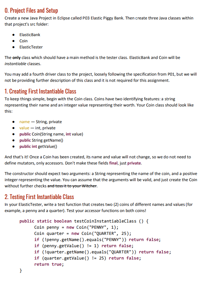  0. Project Files and Setup Create a new Java Project in