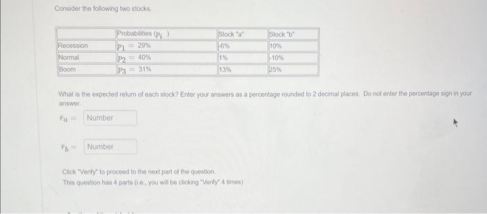  Consider the following two stocks. What is the expected return of