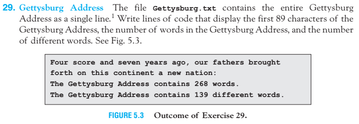 Using python, write code for program. There is a text file Gettysburg.txt