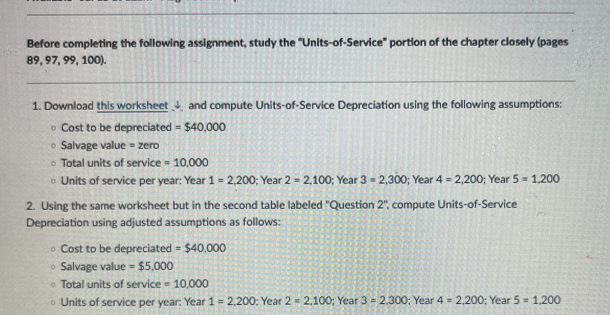  Before completing the following assignment, study the "Units-of-Service" portion of the