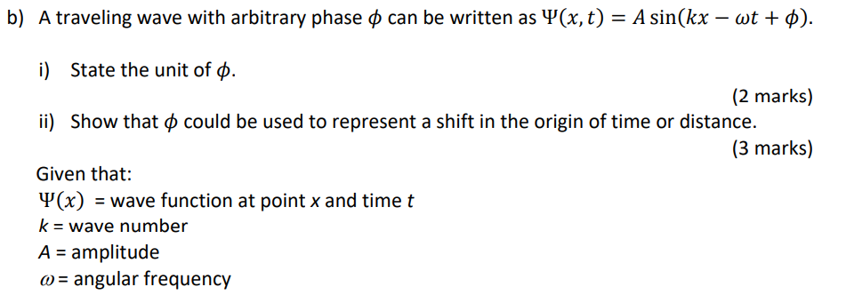 b) A traveling wave with arbitrary phase o can be written