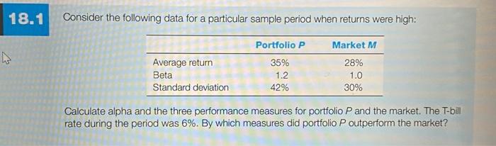  Consider the following data for a particular sample period when returns