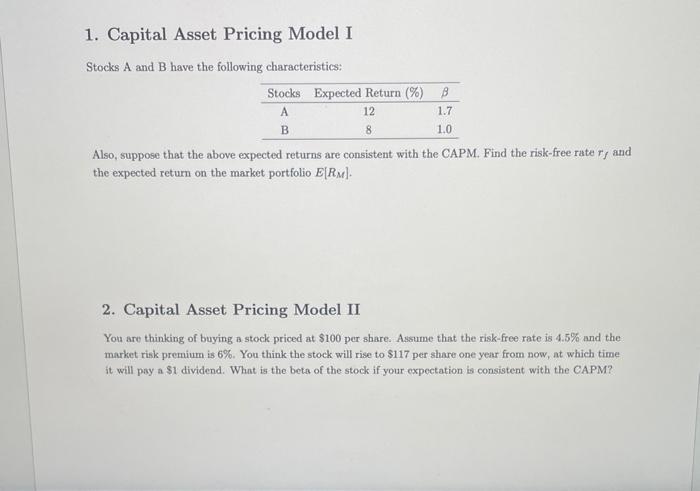1) find risk free rate (rf) and expected return on market portfolio