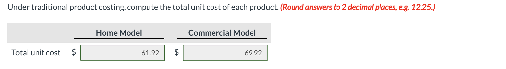 product based on the use of cost drivers. (Round overhead cost per