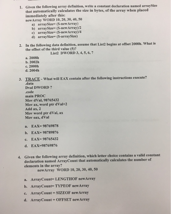  Given the following array definition, write a constant declaration named arraySize