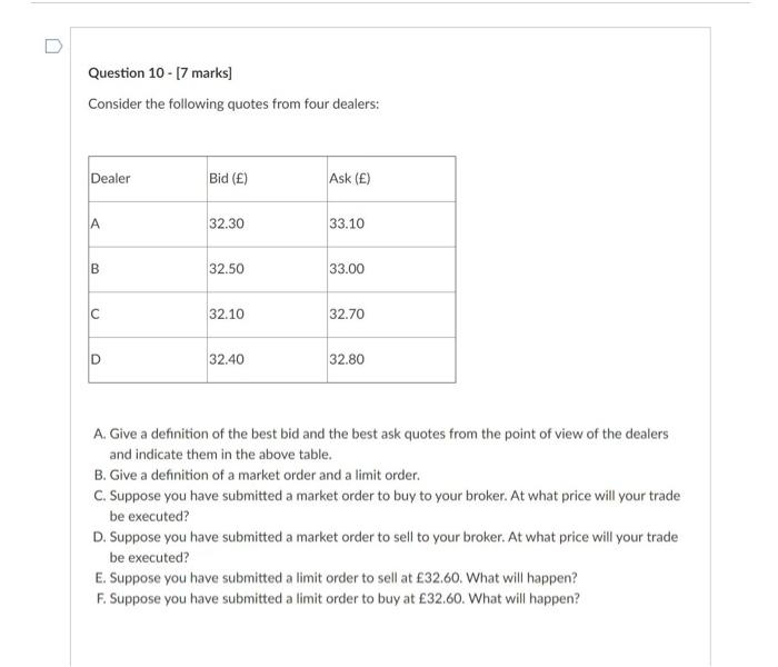  Question 10 - [7 marks] Consider the following quotes from four