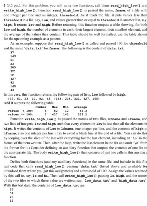  2 (3.5 pts.). For this problem, you will write two functions,