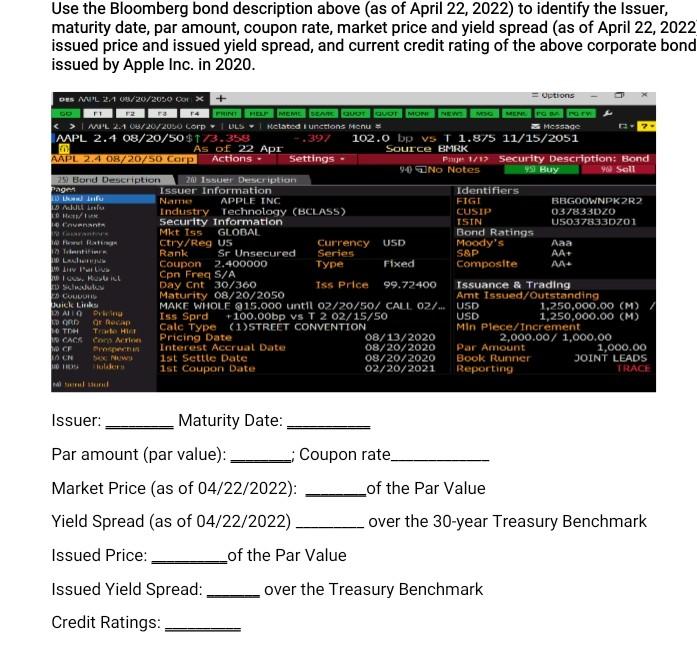  Please help me answer this question Use the Bloomberg bond description