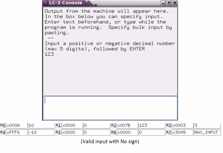 CODE? Read in the + or -. If the character is a