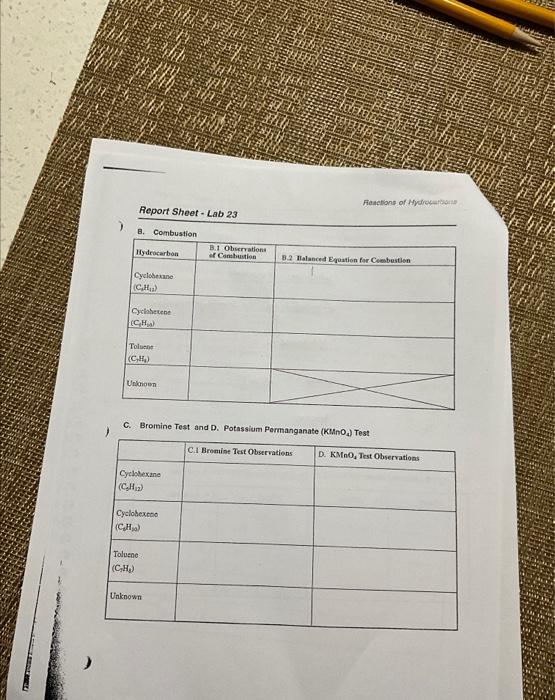 of the following types of hydrocarbons: Report Sheet - Lab 23 Feaefions