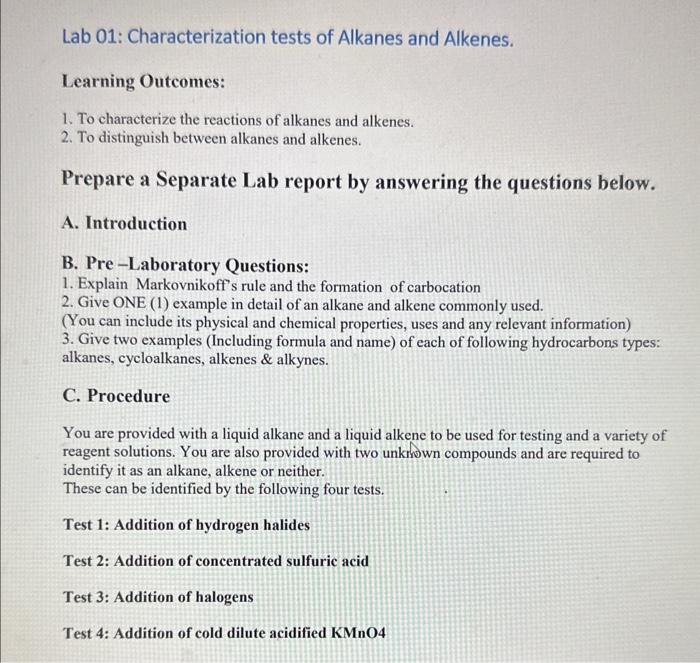  please solve the Procedure part for the 4 tests in detail.