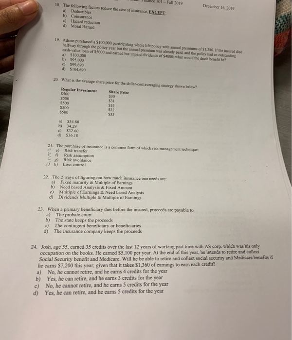  December 16, 2019 ce 101 - Fall 2019 18. The following