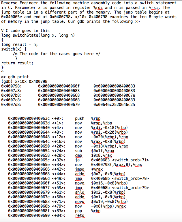  Reverse Engineer the following machine assembly code into a switch statement