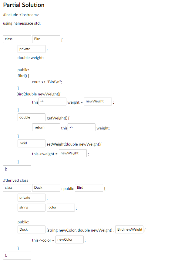  Partial Solution #include ? ===Create a class called Bird. Add one