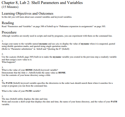  Chapter 8, Lab 2: Shell Parameters and Variables (15 Minutes) Learning