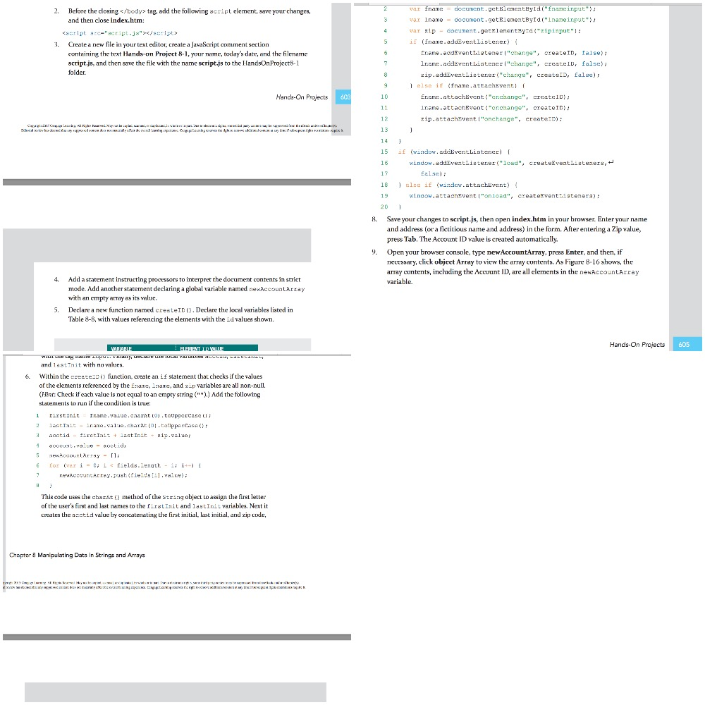 8.1 in the following javascript code follow the directions in the picture