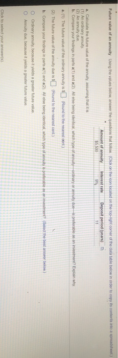  Future value of an annuity Using the values below.answer the questions