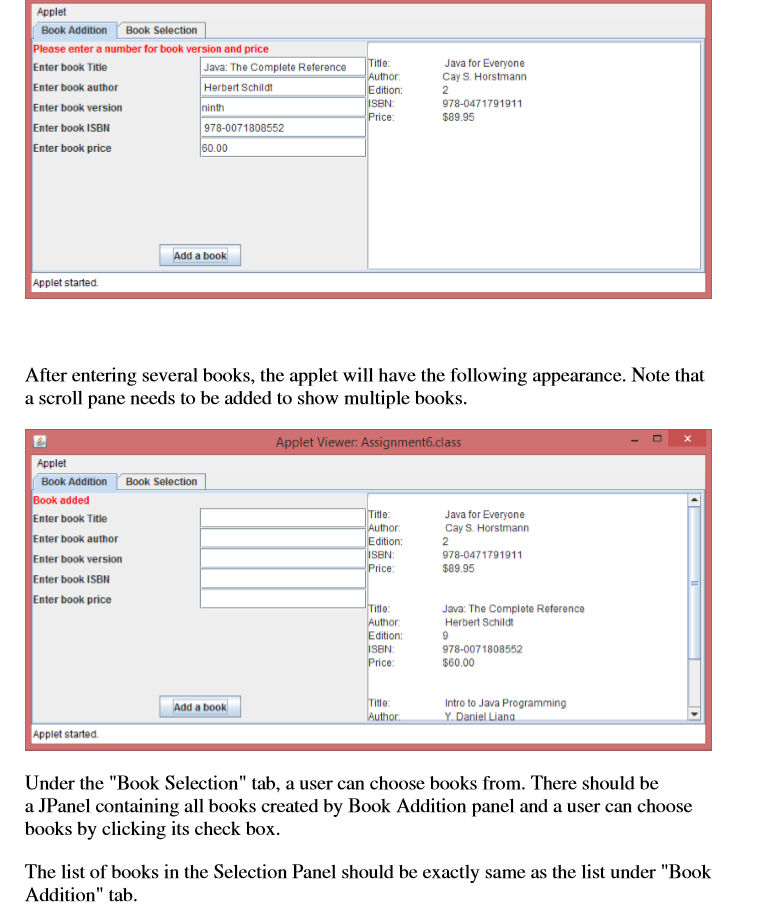 ArrayList(); //customer selection panel uses the list of books selectPanel = new