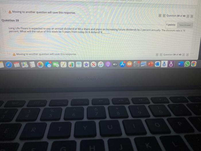 40 Question 37 1 points Sue purchased a stock for $45 a