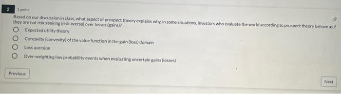  OOOO 1 point Based on our discussion in class, what aspect