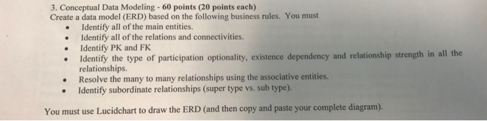  3. Conceptual Data Modeling - 60 points (20 points each) Create