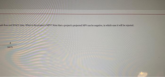 has the following cash flow and WACC data. What is the project's