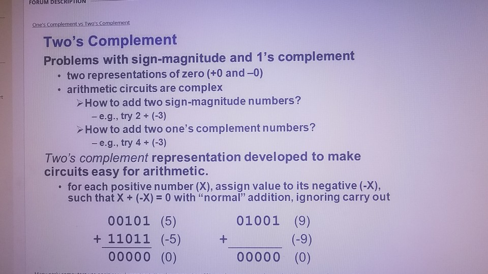  FORUM DESCRIPTION Two's Complement Problems with sign-magnitude and 1's complement two