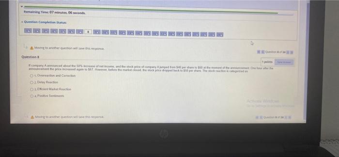  Remaining Time: 07 minutes, 06 seconds Question Completion Statu Moving to
