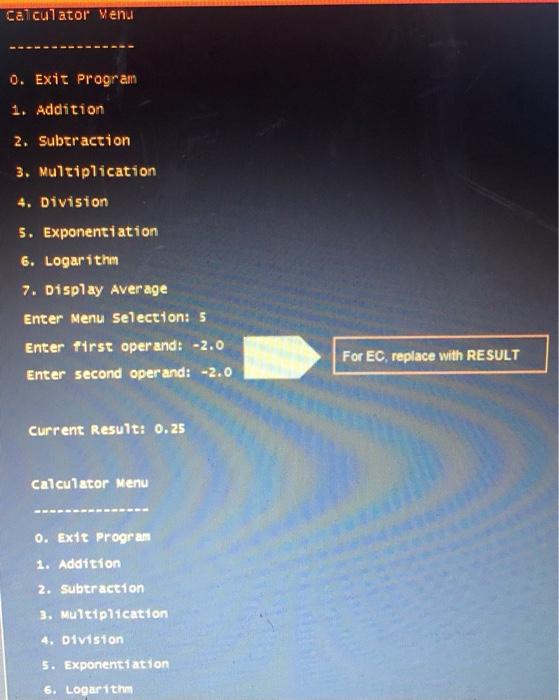 clear the resull, display statistics. and exit the program. The project is