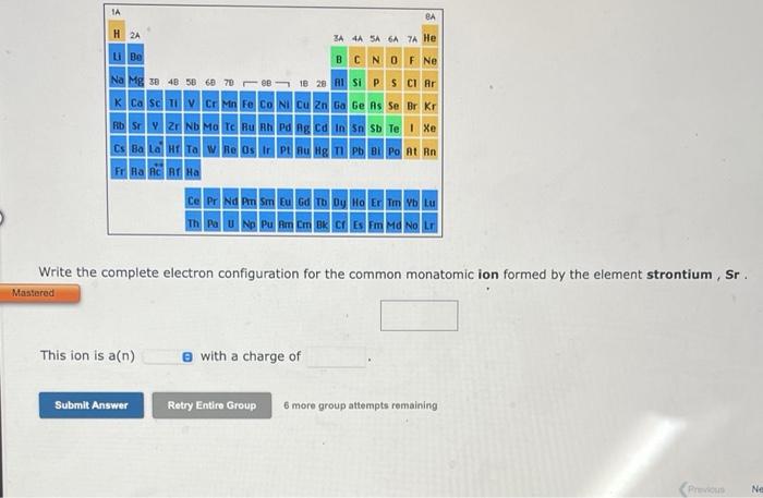 8a Write the complete electron configuration for the common monatomic ion formed