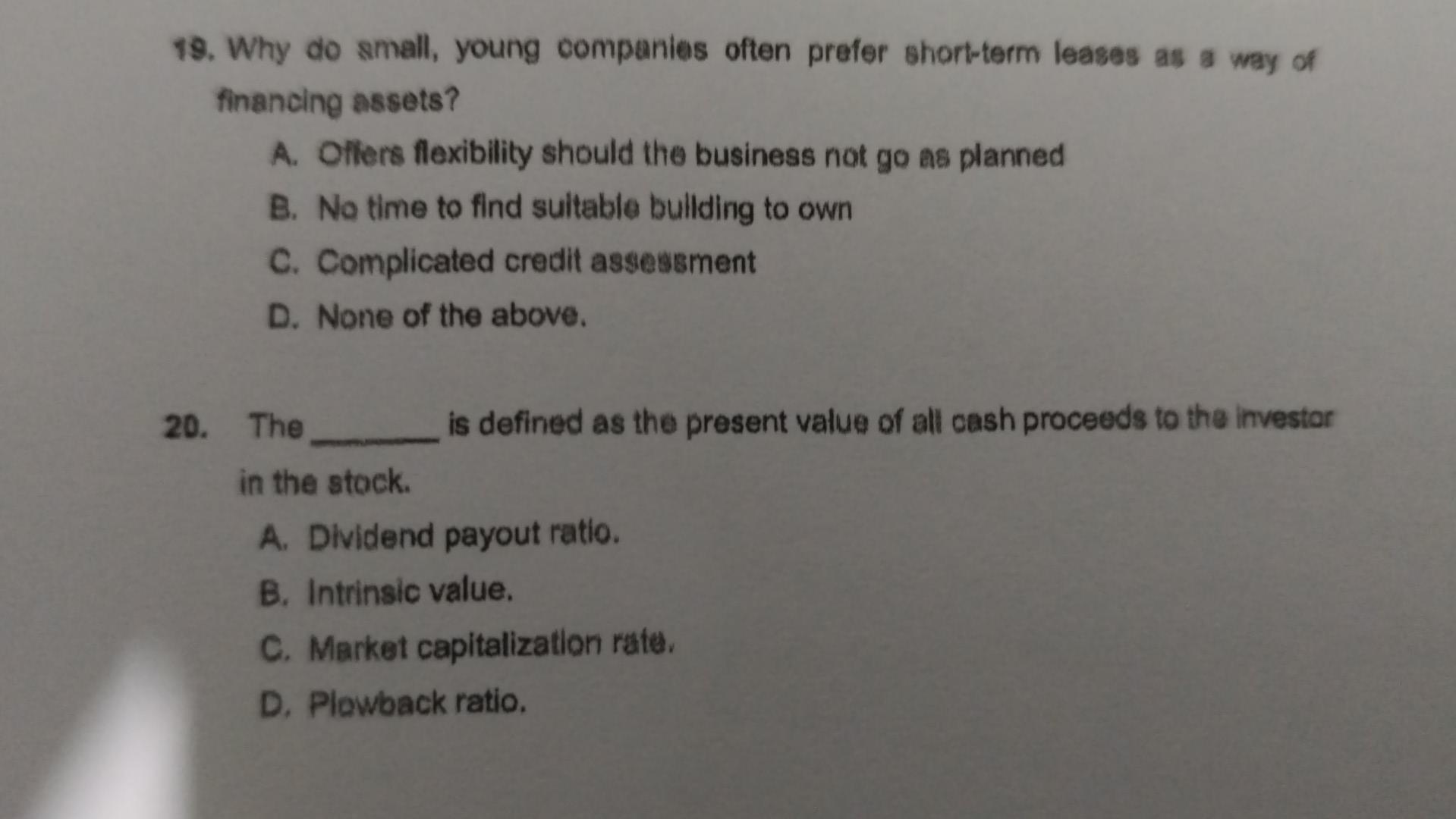 19. Why do small, young companies often prefer short-term leases as