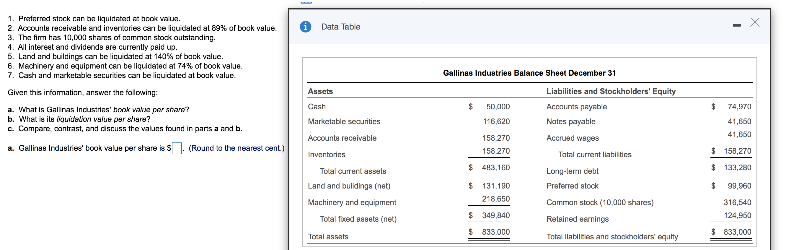  X i - Data Table 1. Preferred stock can be liquidated