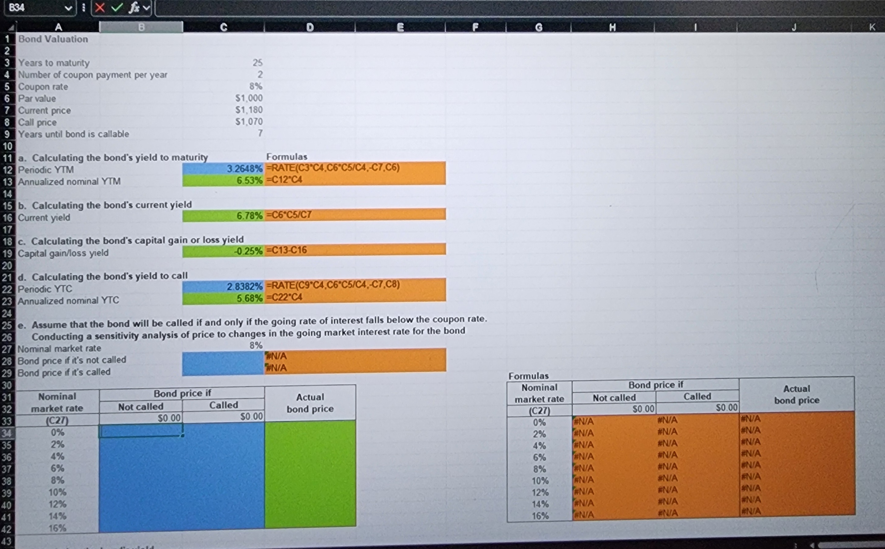  e. Assume that the bond will be called if and only