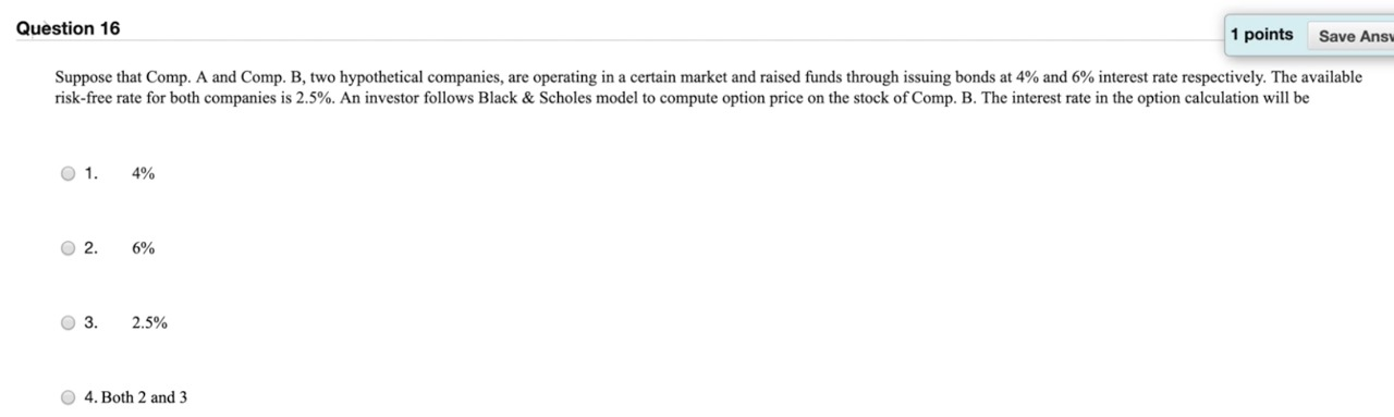 Question 16 1 points Save Ans Suppose that Comp. A and