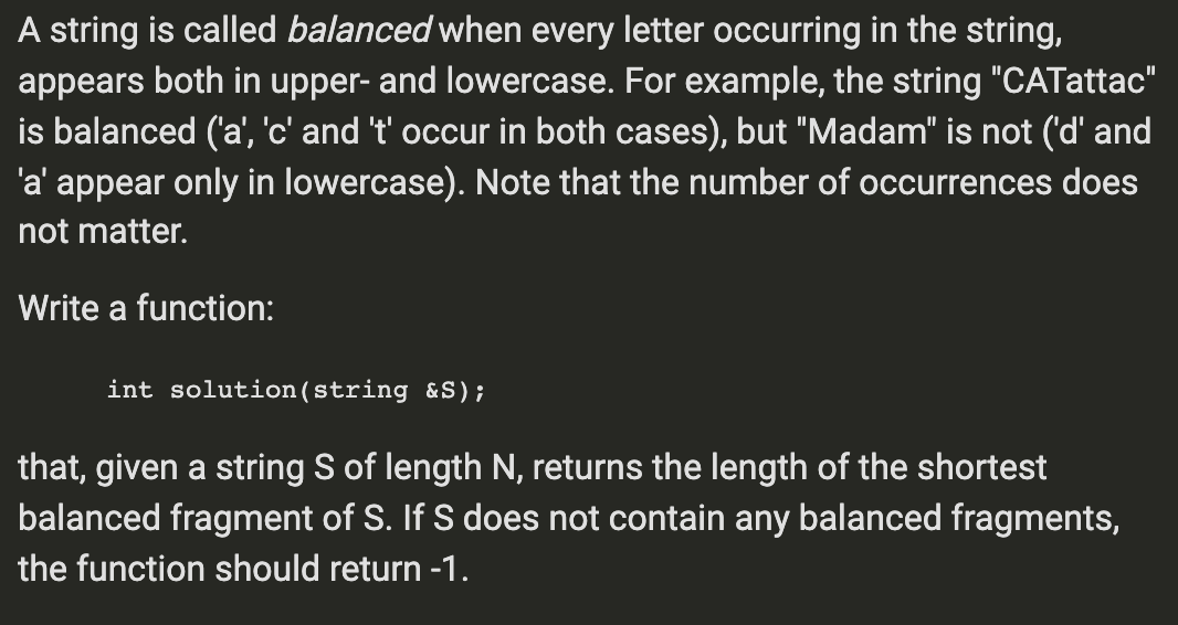  Write code in C++ A string is called balanced when every