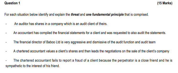  Question 1 (15 Marks) For each situation below identify and explain