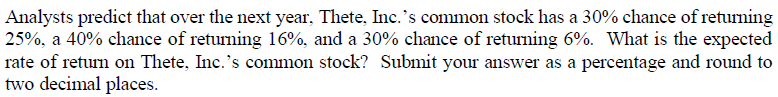 Analysts predict that over the next year, Thete, Inc.'s common stock