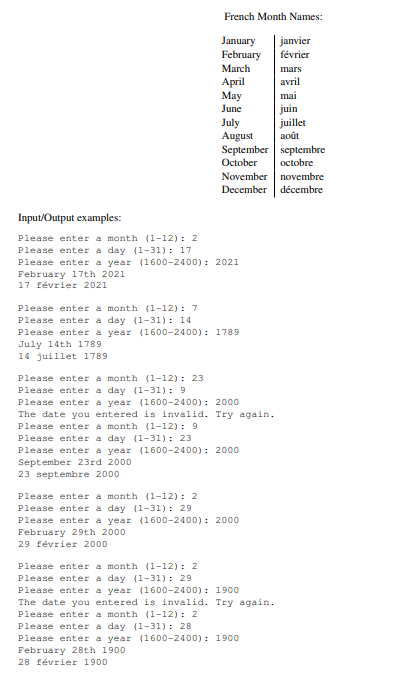 date in the form of an integer for a month, for a