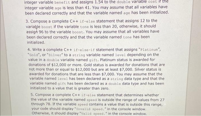  integer variable benefit and assigns 1.54 to the double variable cost