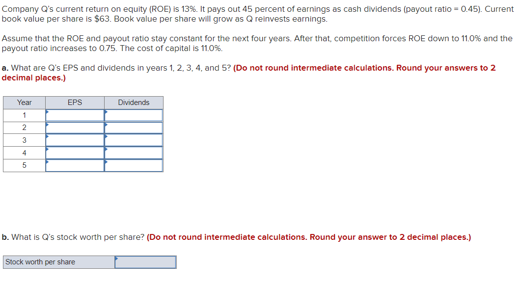 Company Q's current return on equity (ROE) is 13%. It pays